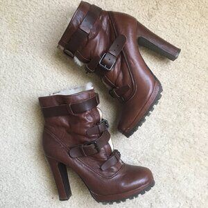 DOLCE VITA 100% Brown Leather Ankle Boots with buckles and Lamb fur - size 8 1/2